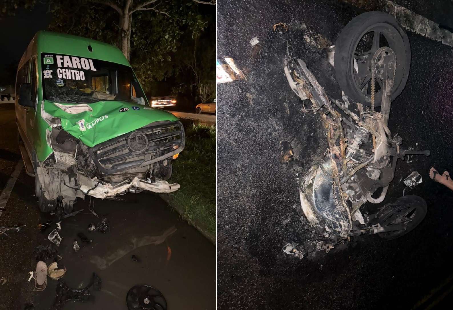 Duas pessoas ficam feridas em grave acidente envolvendo moto e van na RJ-216 na Baixada Campista
