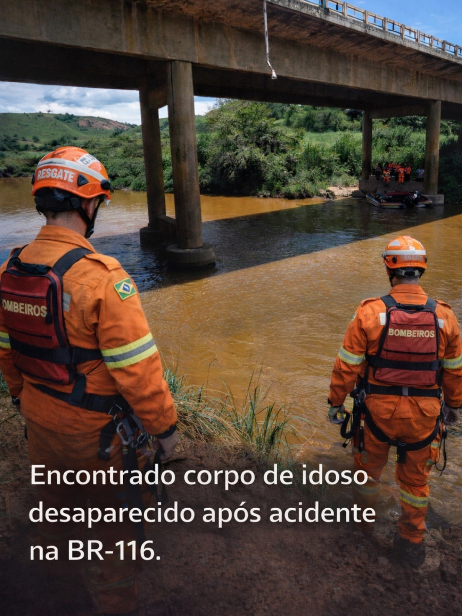 Corpo de idoso desaparecido após acidente na BR-116 é encontrado em Muriaé