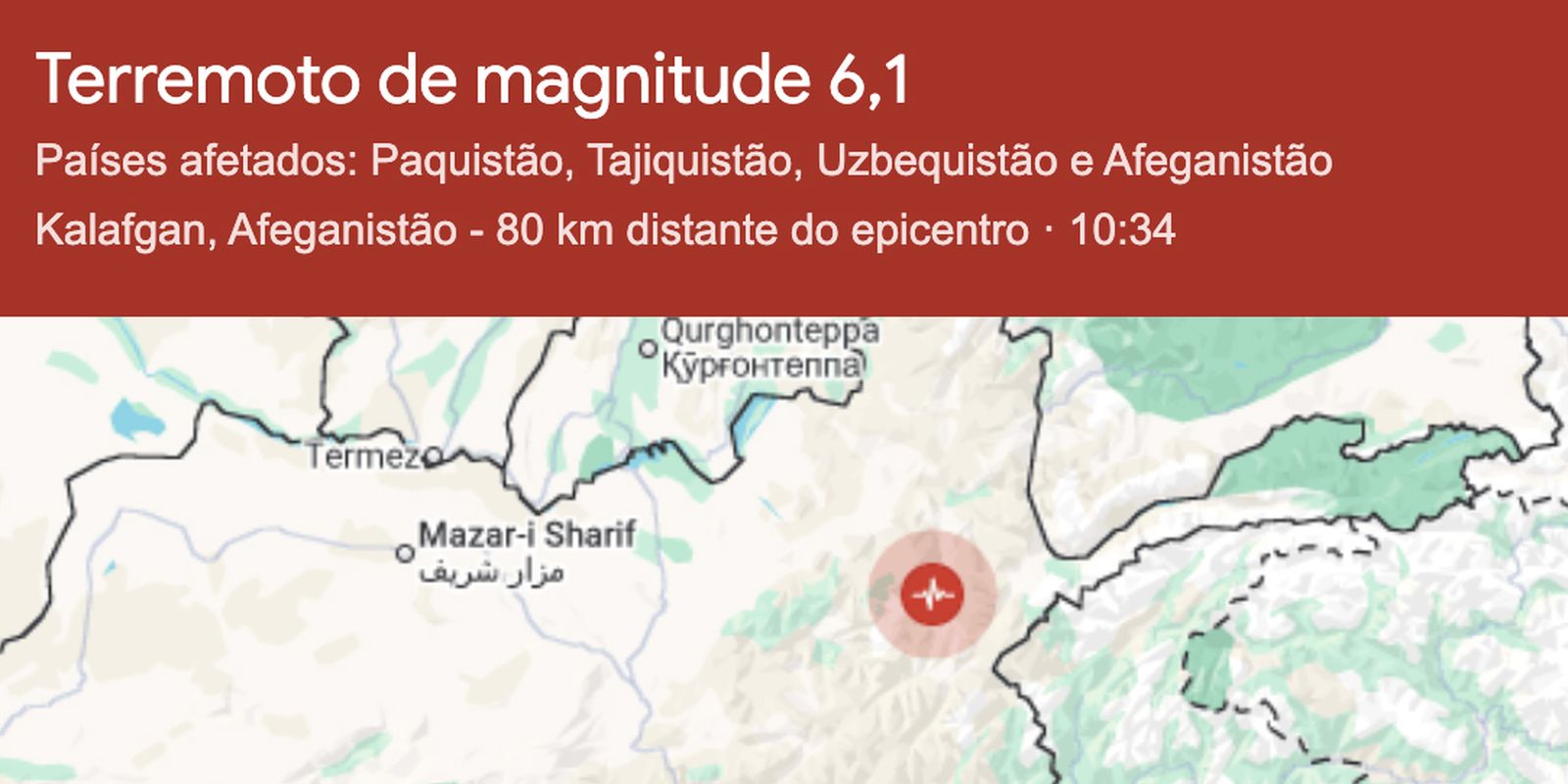 Forte terremoto atinge Afeganistão