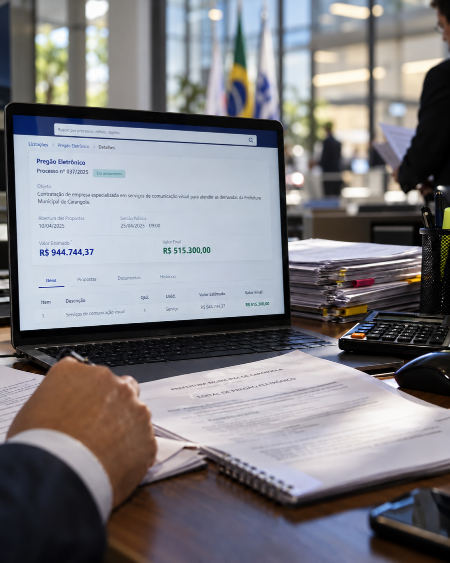 De R$ 944,7 mil a R$ 515,3 mil: licitação de comunicação visual cai 45,5% e vai para empresa de Carangola