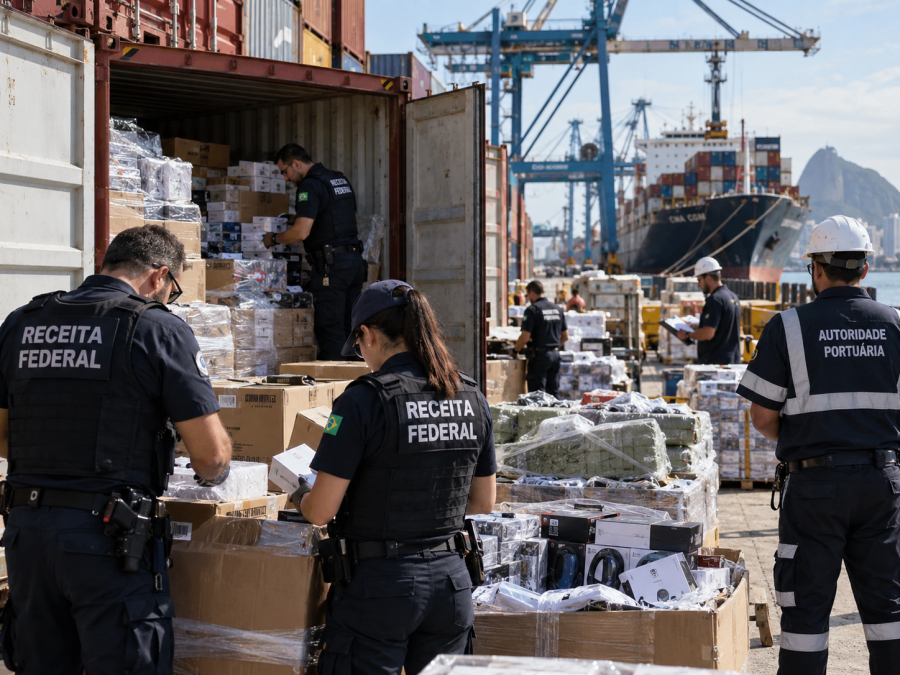 Receita encontra 135 toneladas de mercadorias irregulares avaliadas em R$ 63 milhões no Porto do Rio