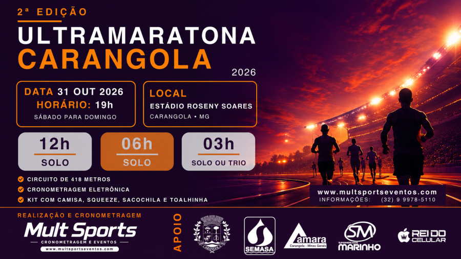 Carangola terá ultramaratona com provas de até 12 horas no fim de outubro