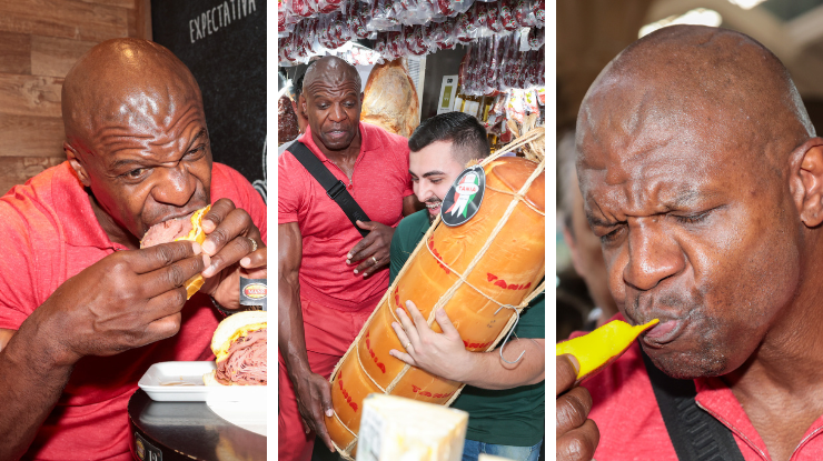 Terry Crews se diverte ao retornar ao Mercadão de SP e provar comidas; veja